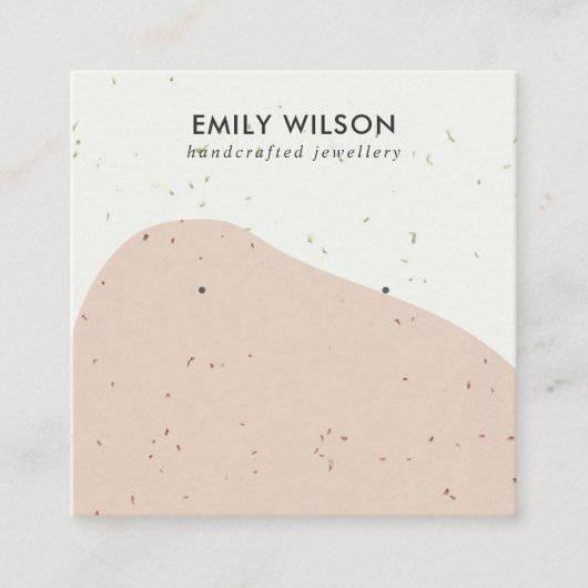 抽象セラミックピーチ波スタッドイヤリングディスプレイ スクエア名刺 (正面)