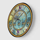 抽象デザインと蝶と花 ラージ壁時計 (傾斜)