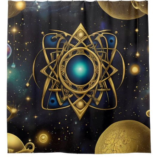 抽象デザインの古代の記号のパター鮮やかン シャワーカーテン (正面)