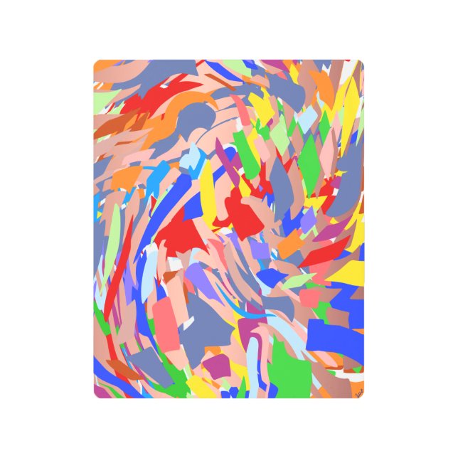 抽象デザイングリーンレッドイエローローズ金ゴールド メタルプリント (正面)