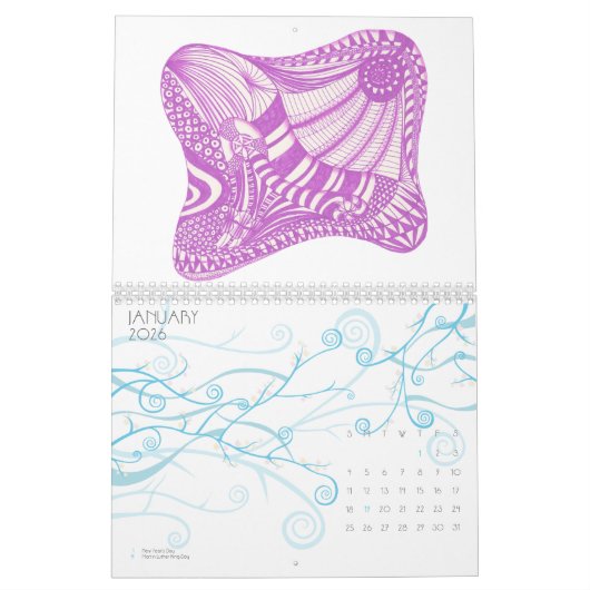 抽象デザインスケッチ絵画カレンダー カレンダー (1月 2026)