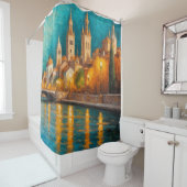 抽象デザインモダン金ゴールドオレンジブルーヨーロッパ シャワーカーテン (インサイチュ)