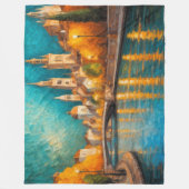 抽象デザインモダン金ゴールドオレンジブルーヨーロッパ フリースブランケット (正面)