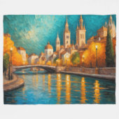 抽象デザインモダン金ゴールドオレンジブルーヨーロッパ フリースブランケット (正面(横))