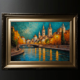 抽象デザインモダン金ゴールドオレンジブルーヨーロッパ ポスター