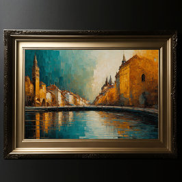 抽象デザインモダン金ゴールドオレンジブルーヨーロッパ ポスター