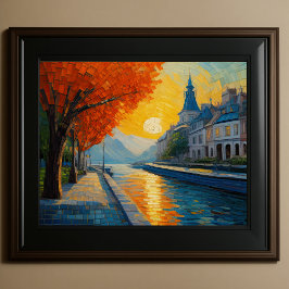 抽象デザインモダン金ゴールドオレンジブルーヨーロッパ ポスター