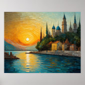 抽象デザインモダン金ゴールドオレンジブルーヨーロッパ ポスター (正面)