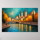 抽象デザインモダン金ゴールドオレンジブルーヨーロッパ ポスター (正面)