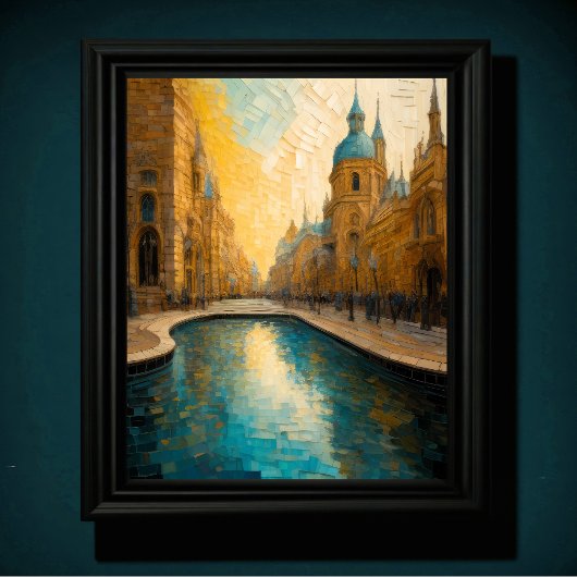 抽象デザインモダン金ゴールドブルーヨーロッパ ポスター