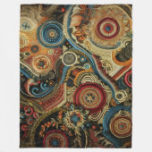 抽象デザインレッドブルー金ゴールドグリーン フリースブランケット (正面)