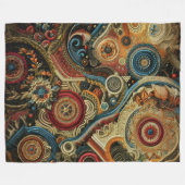 抽象デザインレッドブルー金ゴールドグリーン フリースブランケット (正面(横))