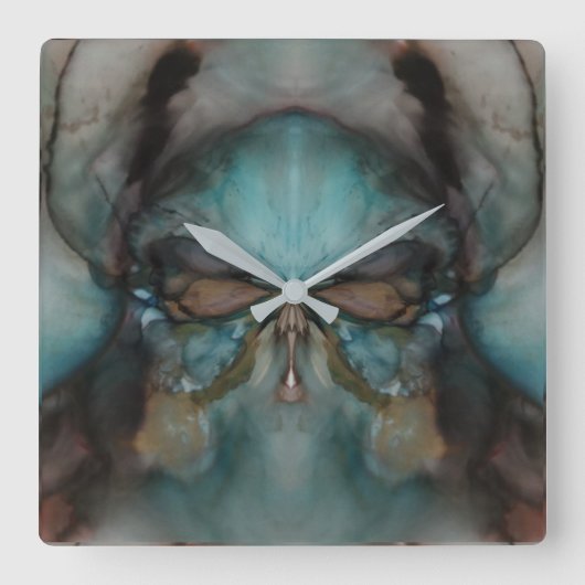 抽象デザイン怖いバイキングマスク スクエア壁時計 (正面)