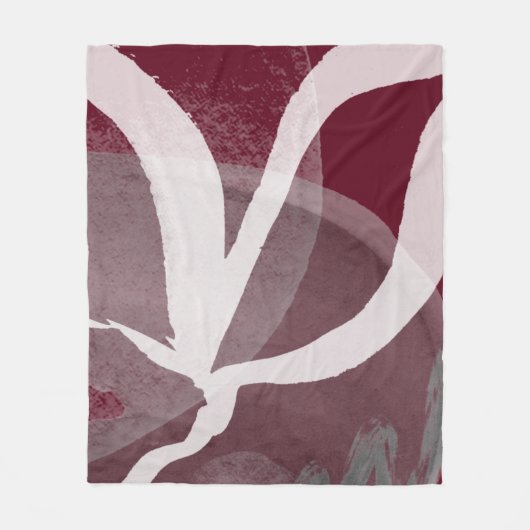 抽象デザイン芸術的ブルゴーニュグレイ&ホワイト フリースブランケット (正面)