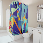 抽象デザイン290キュービズム青オレンジ シャワーカーテン (インサイチュ)