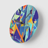 抽象デザイン290キュービズム青オレンジ ラウンド壁時計 (傾斜)
