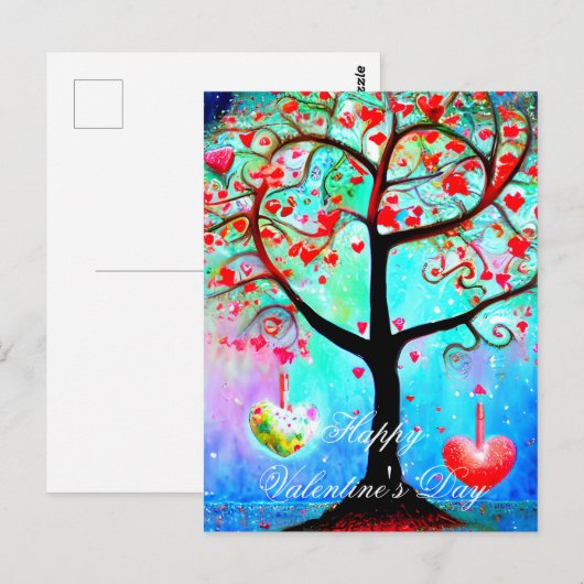抽象ハートツリー バレンタイン ポストカード (正面/裏面)