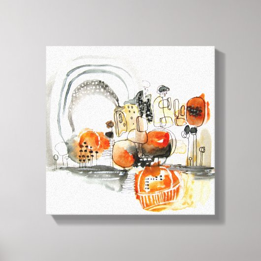 抽象モダンキュートパターンオレンジドードル キャンバスプリント (正面)