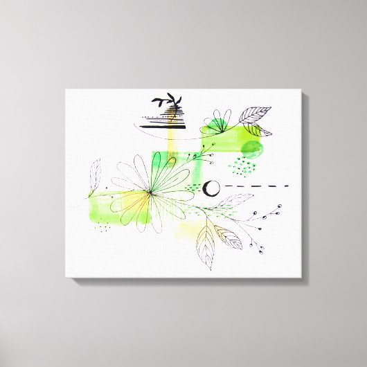 抽象モダンブラックとグリーンのフローラ キャンバスプリント (正面)