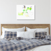 抽象モダンブラックとグリーンのフローラ キャンバスプリント (インサイチュ (寝室))