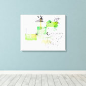 抽象モダンブラックとグリーンのフローラ キャンバスプリント (インサイチュ (ウッドフロア))