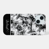 抽象化された白黒 iPhone 15ケース (裏面横)