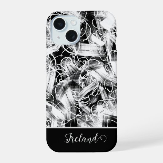 抽象化された白黒 iPhone 15ケース (裏面)