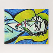 抽象化された青と黄色のアートマンポートレート ジグソーパズル (横)