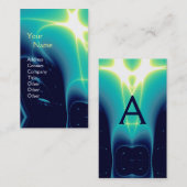 抽象型ティール（緑がかった色）、アクアブルー光波モノグラム 名刺 (正面/裏面)