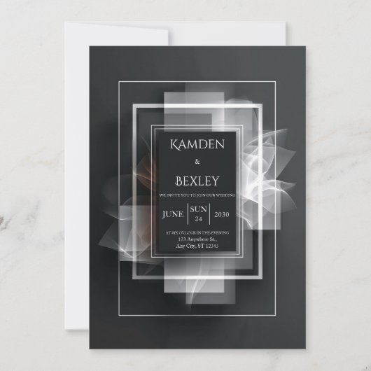 抽象幾何オーバーラップブラックウェディング 招待状 (正面)
