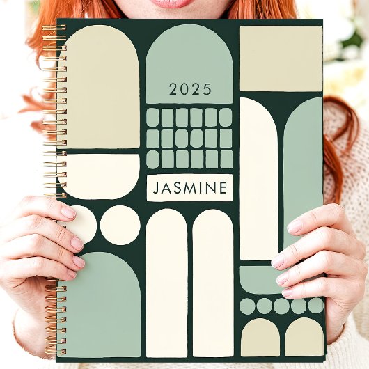 抽象幾何学グリーン 2025 カスタムネーム プランナー手帳
