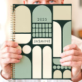 抽象幾何学グリーン 2025 カスタムネーム プランナー手帳