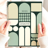抽象幾何学グリーン 2025 カスタムネーム プランナー手帳