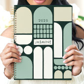 抽象幾何学グリーン 2025 カスタムネーム プランナー手帳