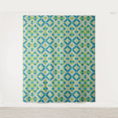 抽象幾何学図形の青い緑の白い要素 タペストリー (正面)