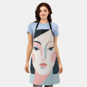 抽象幾何学的な女性の肖像画 ミニマリスト エプロン (着用した状態)
