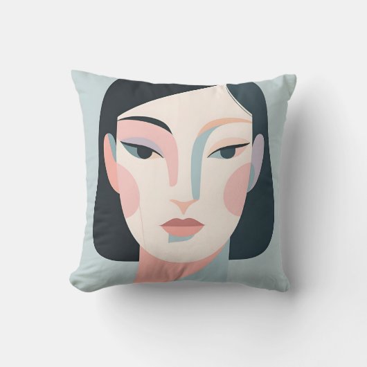 抽象幾何学的な女性の肖像画 ミニマリスト クッション (正面)