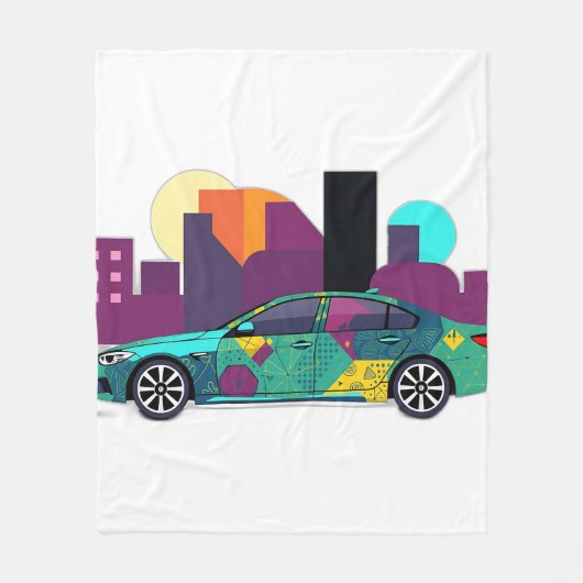 抽象幾何学的な車のイラスト フリースブランケット (正面)