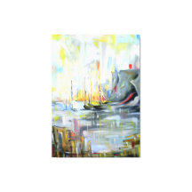 抽象画の壁画アート: 穏やかな港の風景