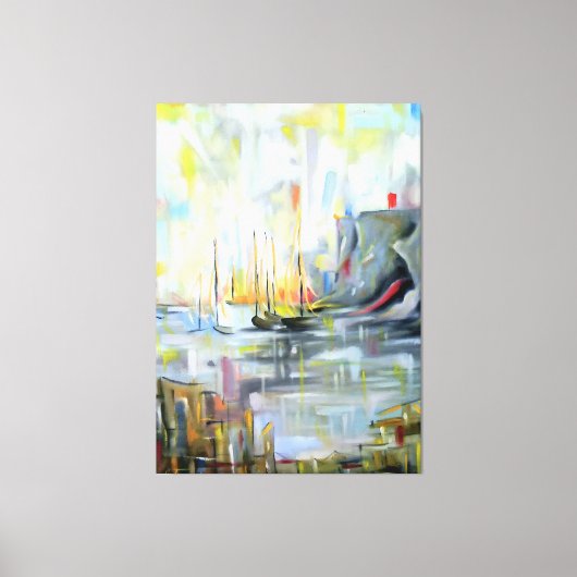 抽象画の壁画アート: 穏やかな港の風景 キャンバスプリント (正面)