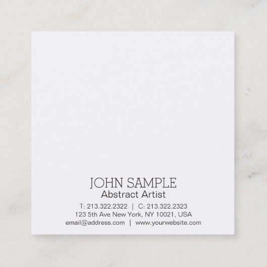 抽象画家ペインターのモダンでエレガントなシンプル スクエア名刺 (裏面)