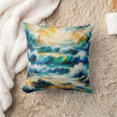 抽象画 海の波と日の出 アート クッション (ブランケット)
