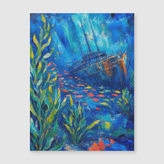 抽象画 海洋植物 魚 沈没船