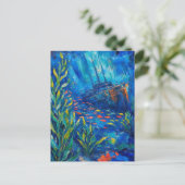 抽象画 海洋植物 魚 沈没船 ポストカード (スタンド正面)