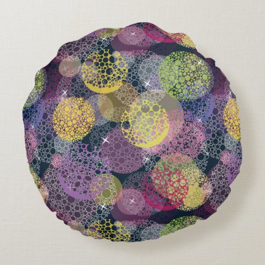 抽象的でかわいい水玉模様の円 ラウンドクッション (裏面)