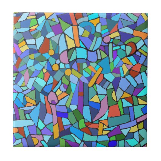 抽象的でカラフルで青いモザイク模様 タイル (正面)