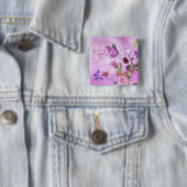 抽象的でカラフルなピンクの紫色のかわいい蝶 缶バッジ (インサイチュ)