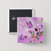 抽象的でカラフルなピンクの紫色のかわいい蝶 缶バッジ (正面&裏面)