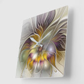 抽象的でカラフルなファンタジーの花のモダンのフラクタル スクエア壁時計 (傾斜)