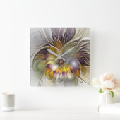 抽象的でカラフルなファンタジーの花のモダンのフラクタル スクエア壁時計 (ホーム)